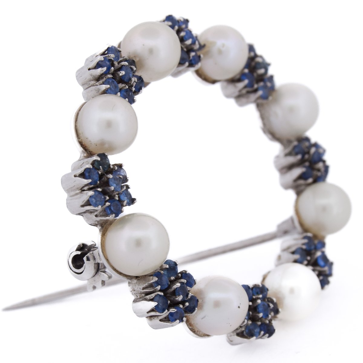 Broche vintage en or 18 carats, saphirs et perles   SP24 116-44 (0379)-photo-2