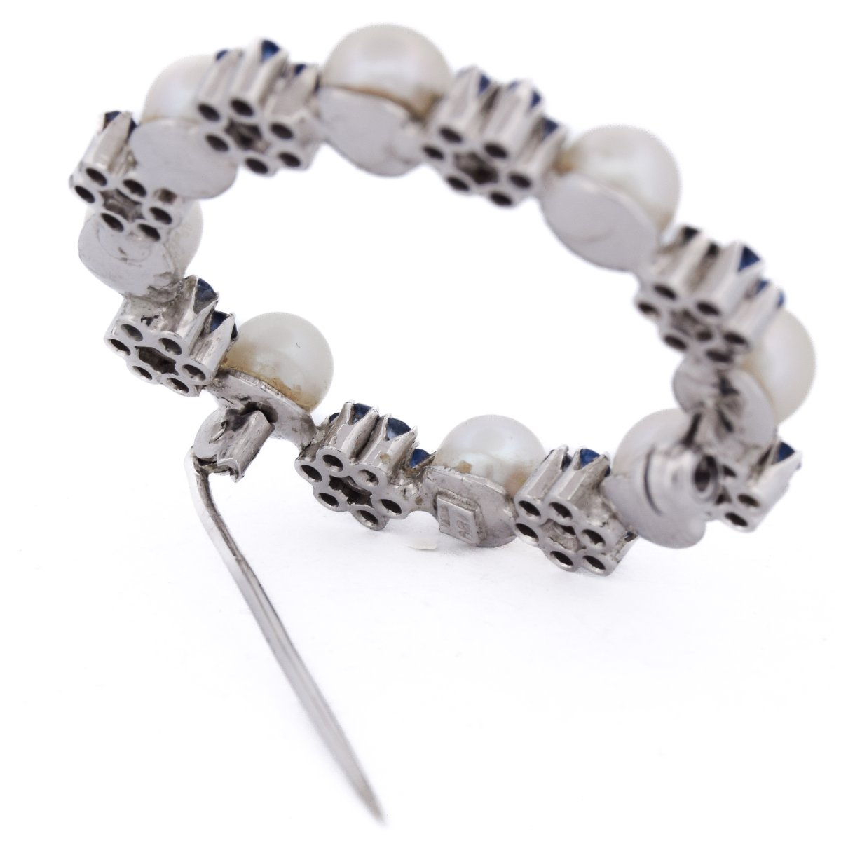 Broche vintage en or 18 carats, saphirs et perles   SP24 116-44 (0379)-photo-3