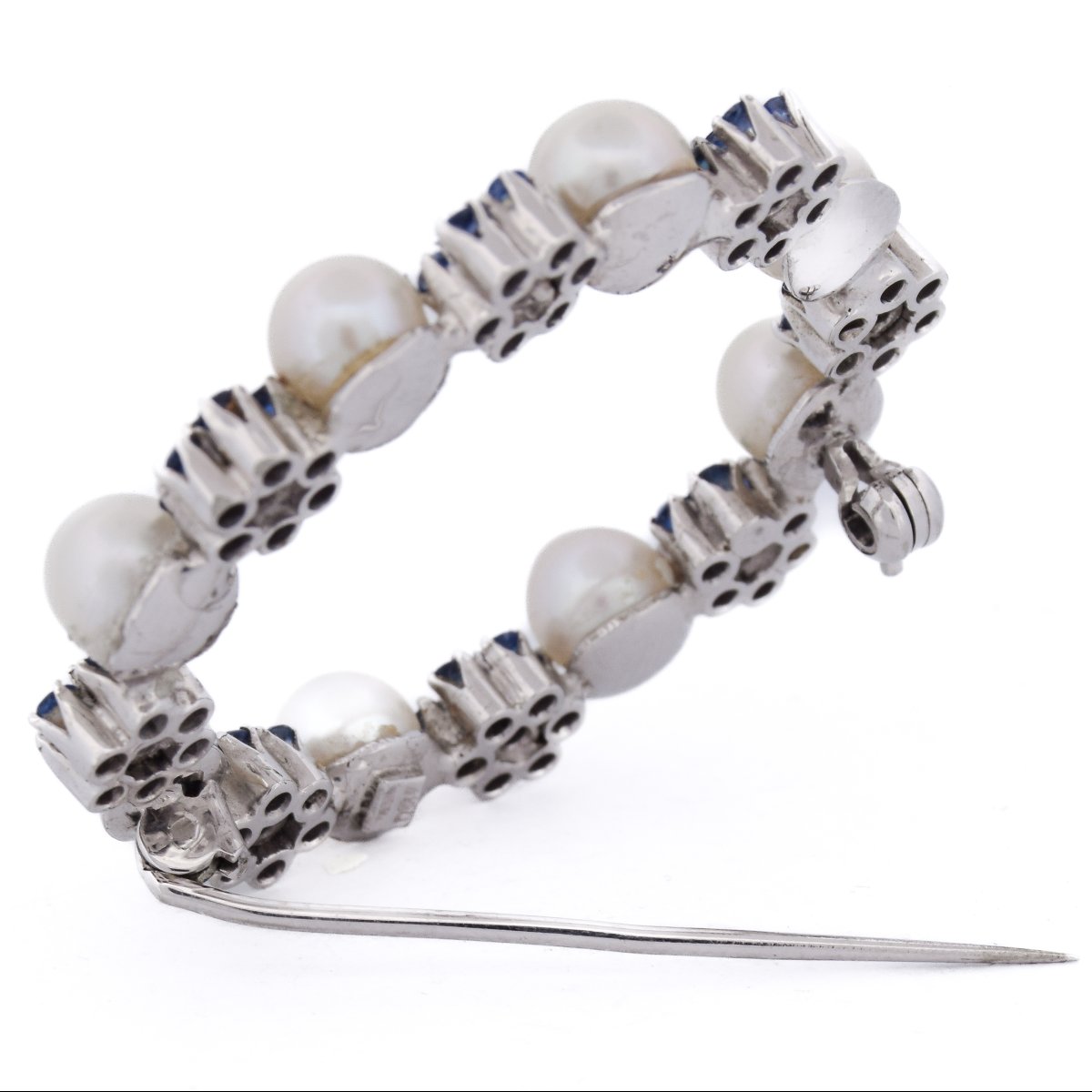 Broche vintage en or 18 carats, saphirs et perles   SP24 116-44 (0379)-photo-4