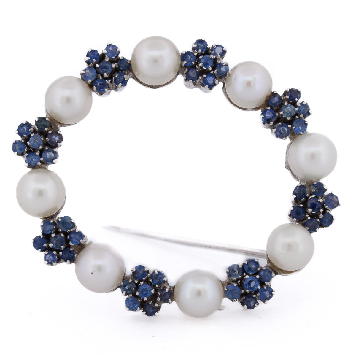 Broche vintage en or 18 carats, saphirs et perles   SP24 116-44 (0379)