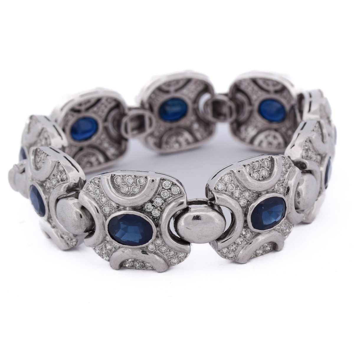 Vintage 18k Gold Sapphire And Diamond Bracelet    Br6 (00979)-photo-3