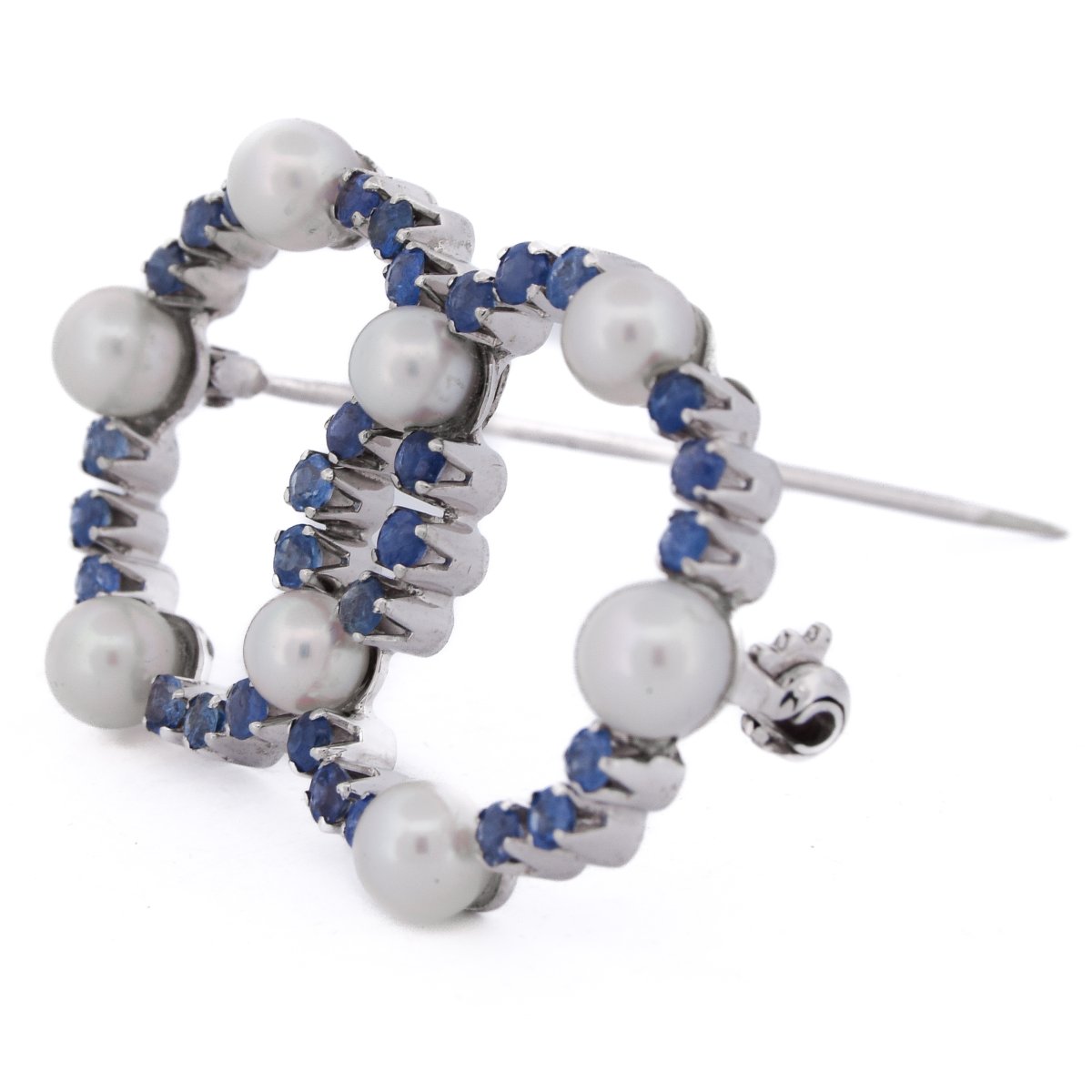 Broche vintage en or blanc 18 carats, saphirs et perles    SP12 116-32 (5839)-photo-1