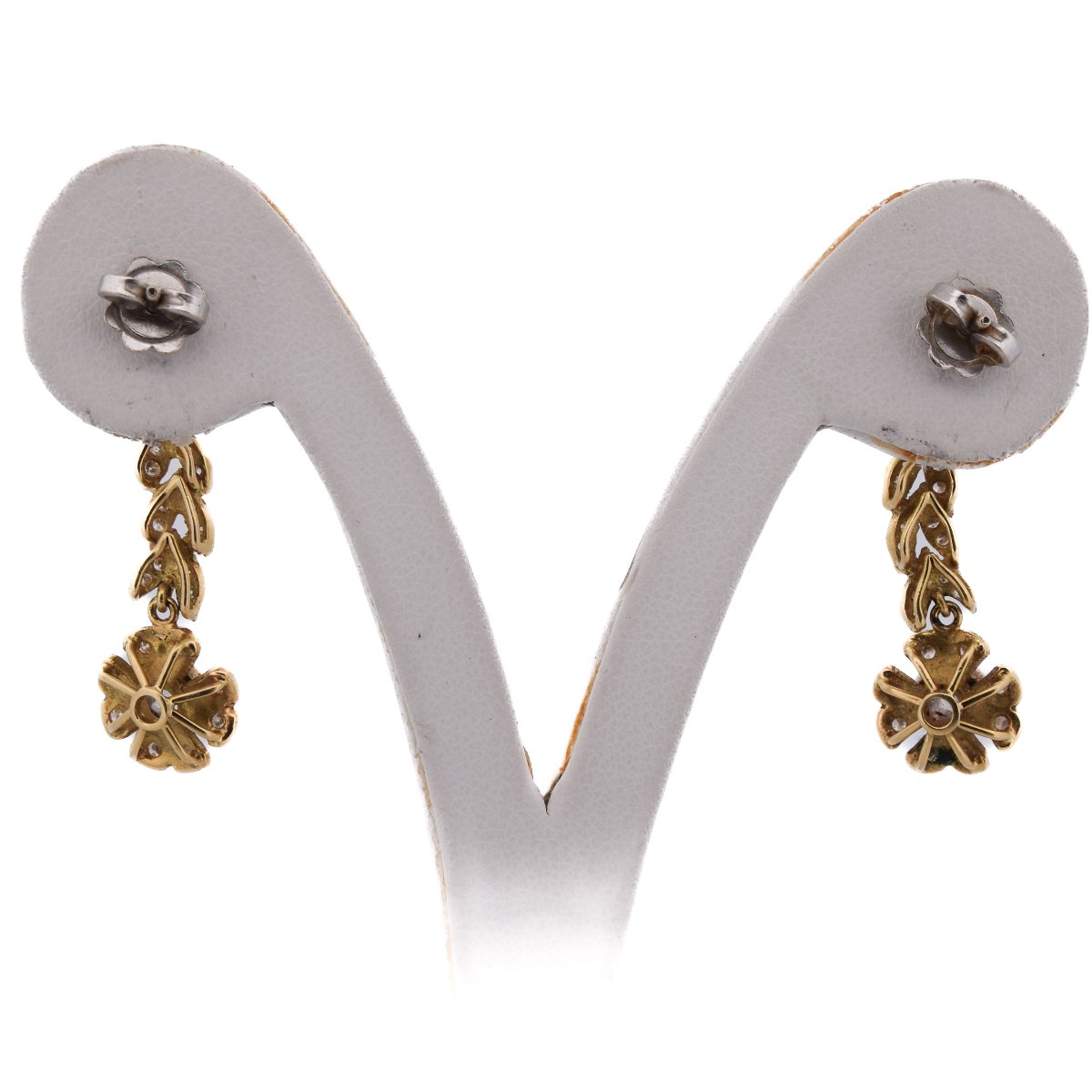 Vintage 18k Gold Diamond Drop Earrings 1.60 Ct Floral Design  Or114 (00219)-photo-3