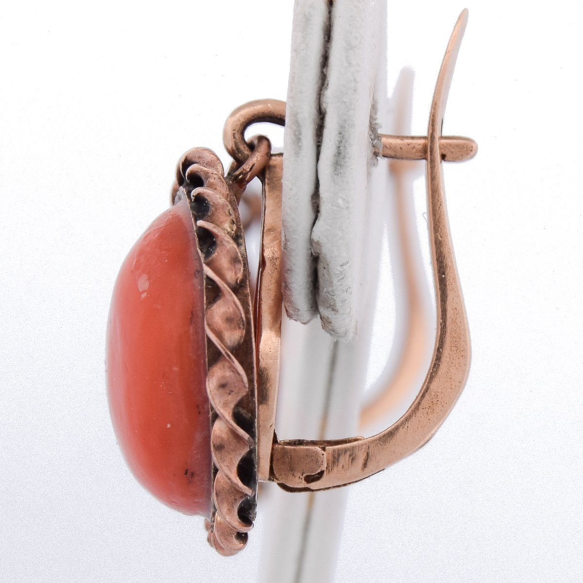 Vintage 12k Gold Coral Earrings Round Cabochon   Or198 107-125 (0049)-photo-2