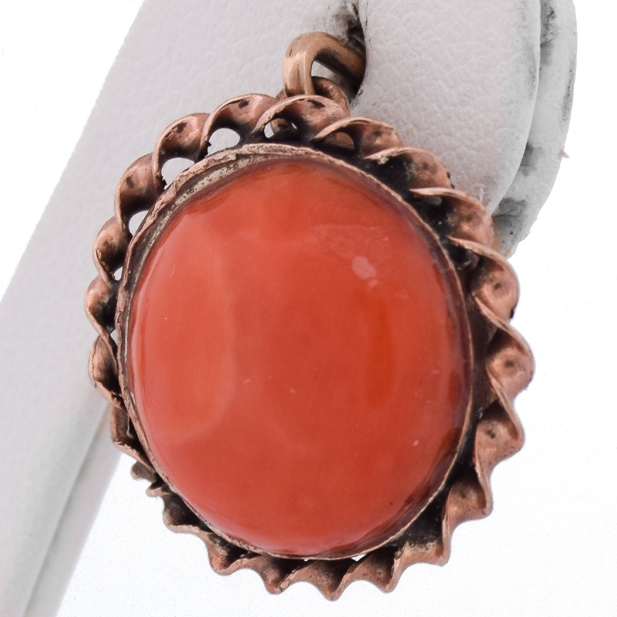 Vintage 12k Gold Coral Earrings Round Cabochon   Or198 107-125 (0049)-photo-3