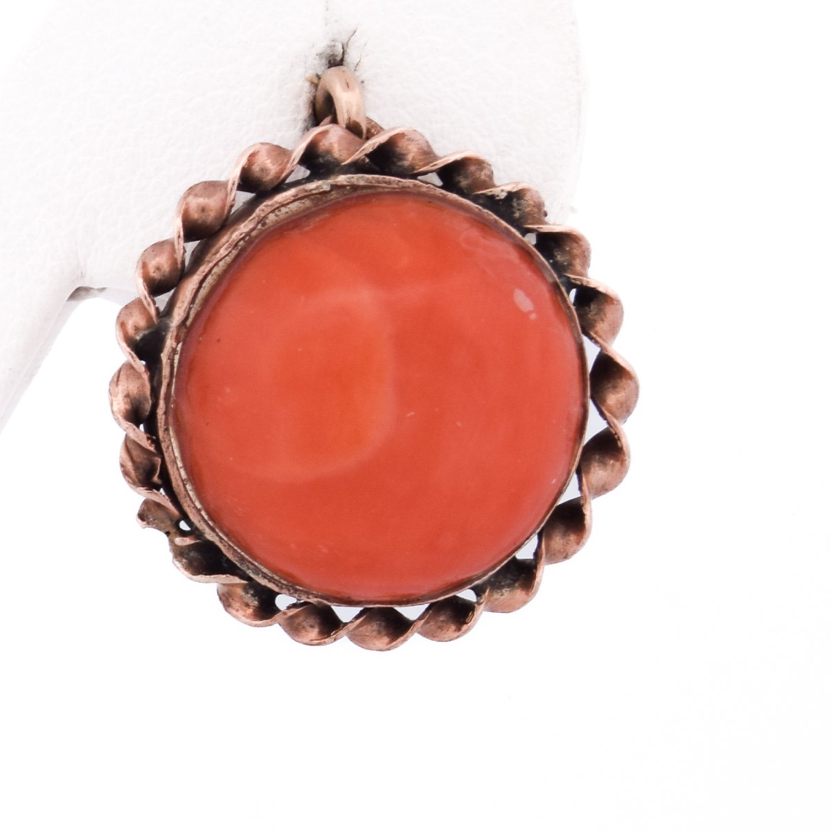 Vintage 12k Gold Coral Earrings Round Cabochon   Or198 107-125 (0049)-photo-2