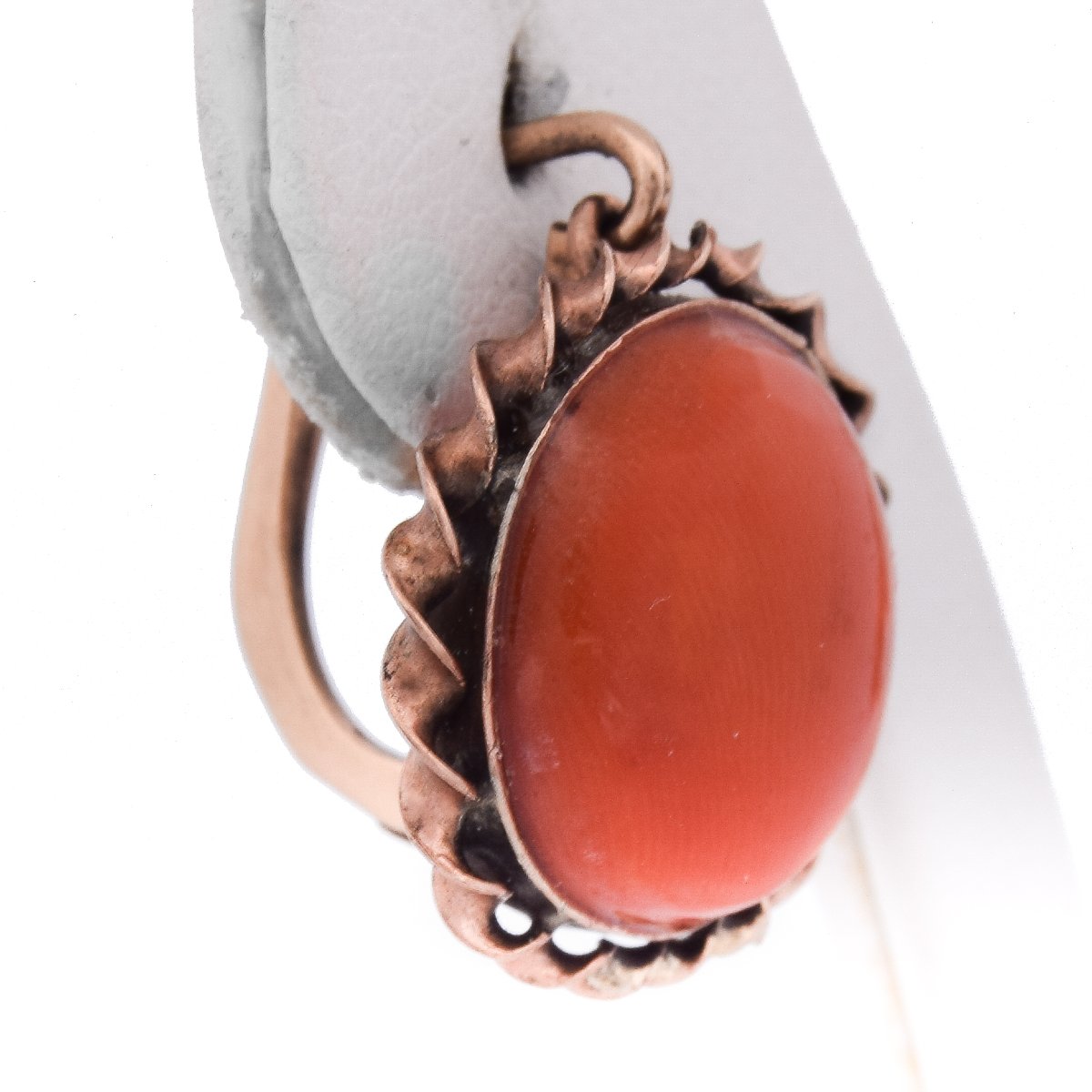 Vintage 12k Gold Coral Earrings Round Cabochon   Or198 107-125 (0049)-photo-3