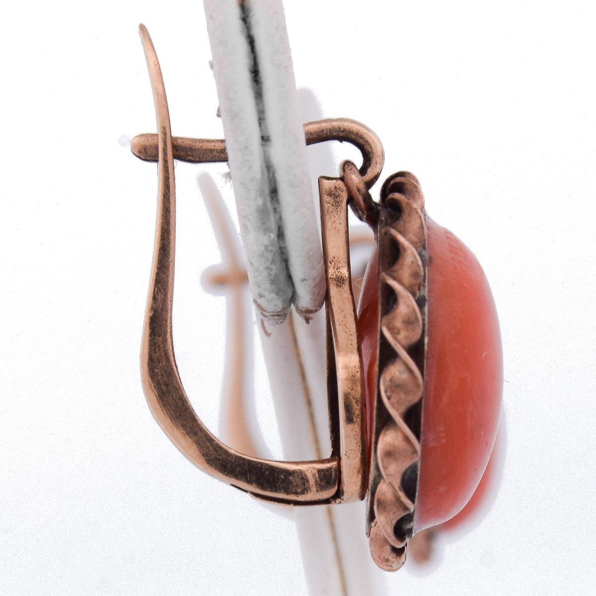 Vintage 12k Gold Coral Earrings Round Cabochon   Or198 107-125 (0049)-photo-4