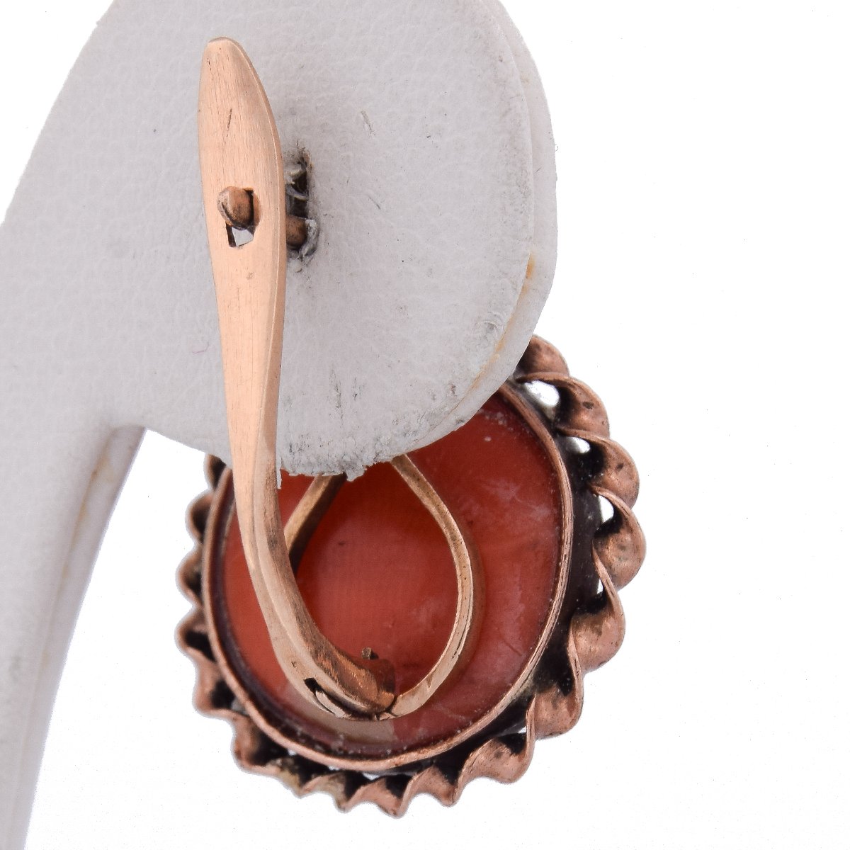 Vintage 12k Gold Coral Earrings Round Cabochon   Or198 107-125 (0049)-photo-5