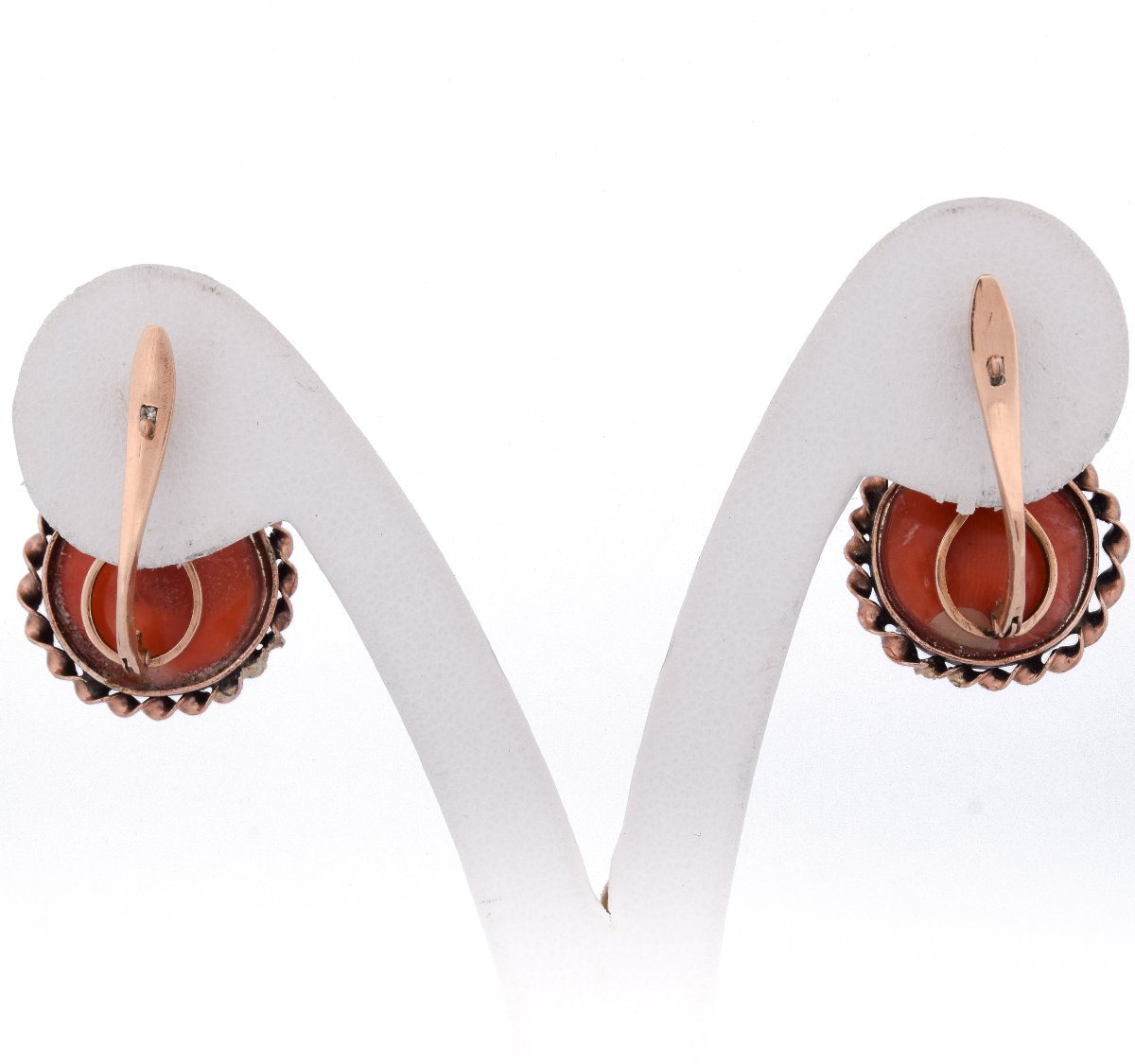 Vintage 12k Gold Coral Earrings Round Cabochon   Or198 107-125 (0049)-photo-6