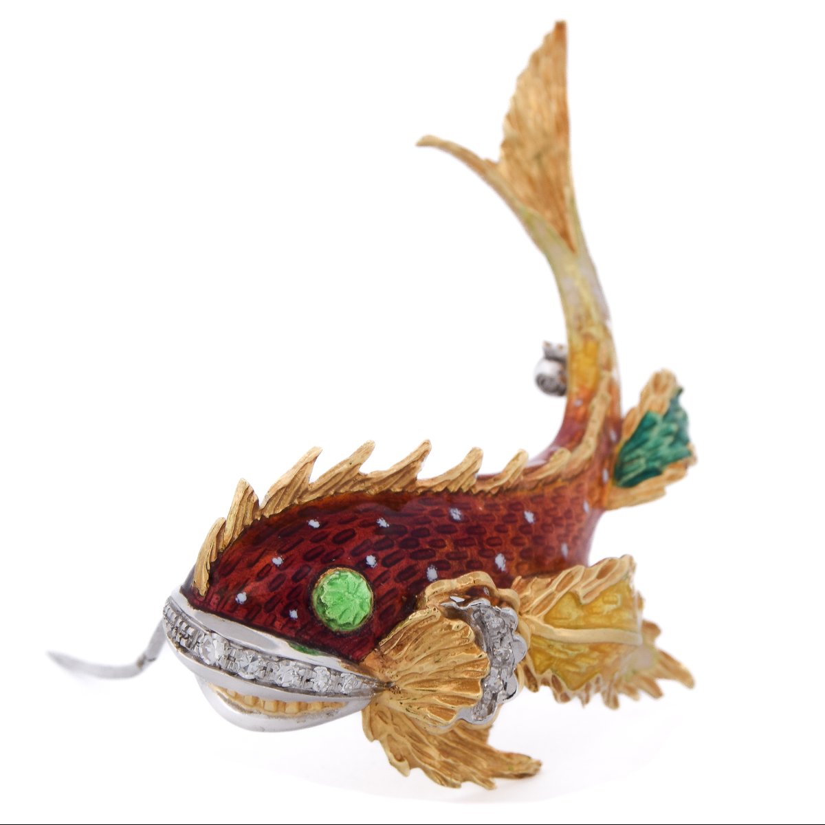 Vintage 18k Gold Fish Brooch Enamel Diamonds    Sp43 116-62 (06329)-photo-2