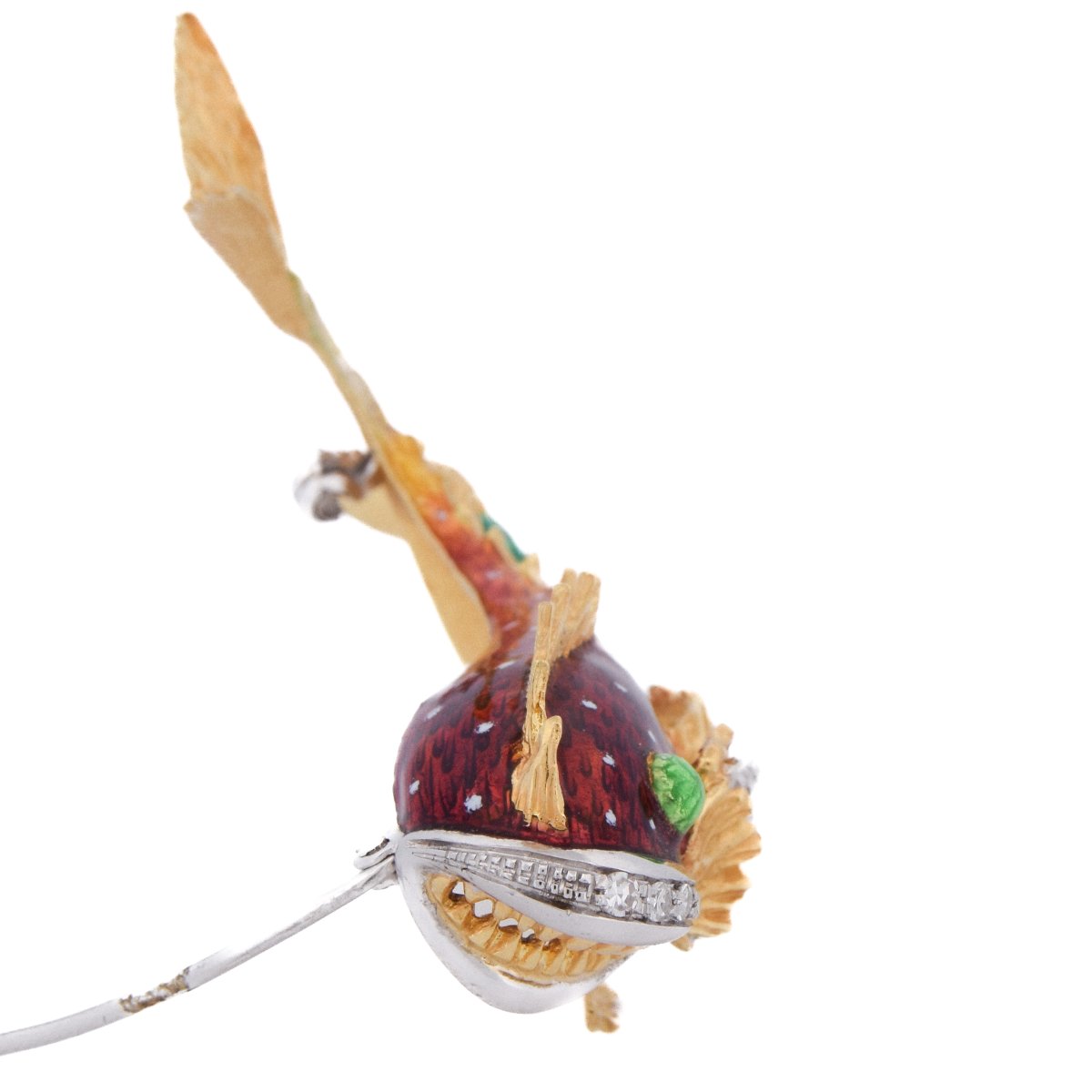 Vintage 18k Gold Fish Brooch Enamel Diamonds    Sp43 116-62 (06329)-photo-3