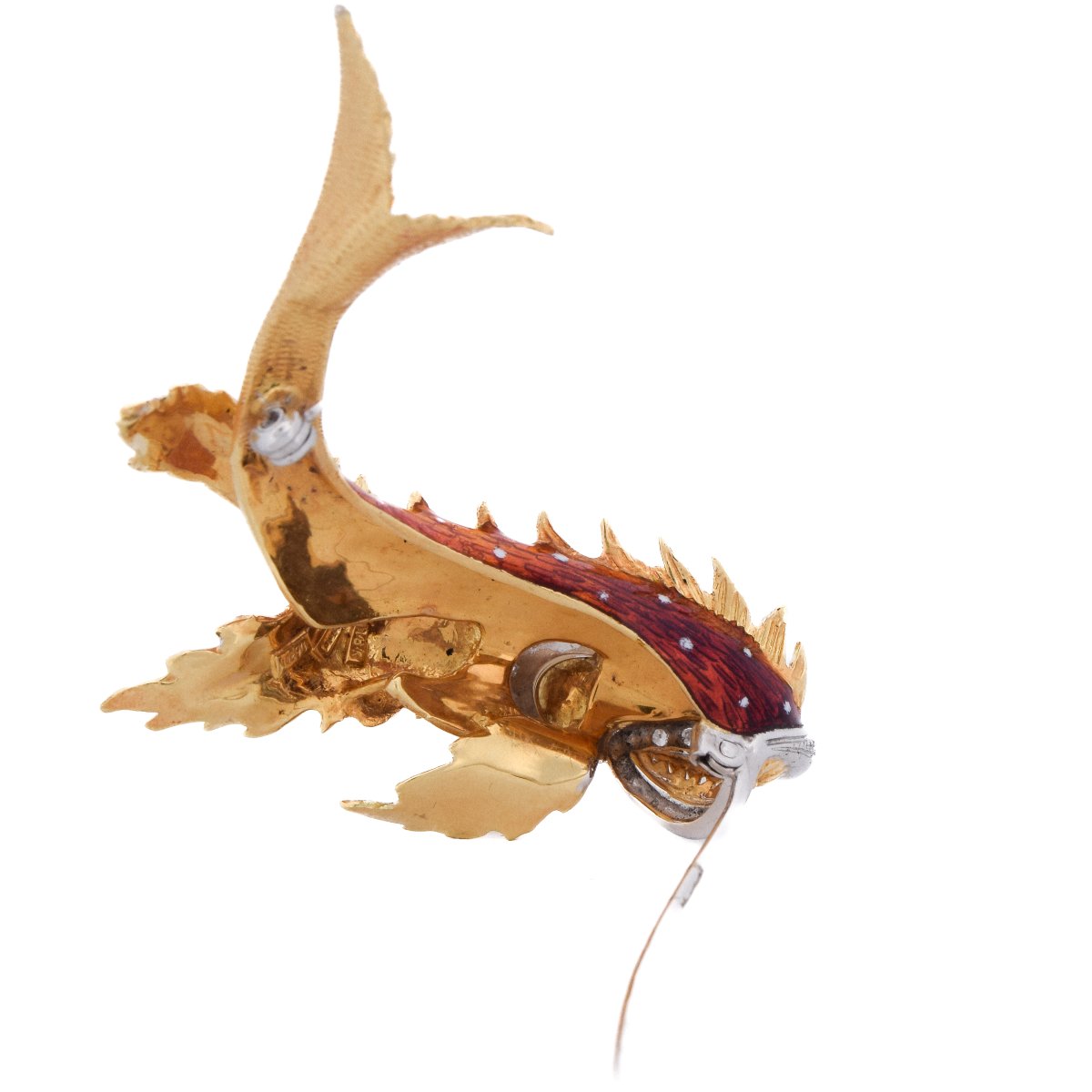 Vintage 18k Gold Fish Brooch Enamel Diamonds    Sp43 116-62 (06329)-photo-4