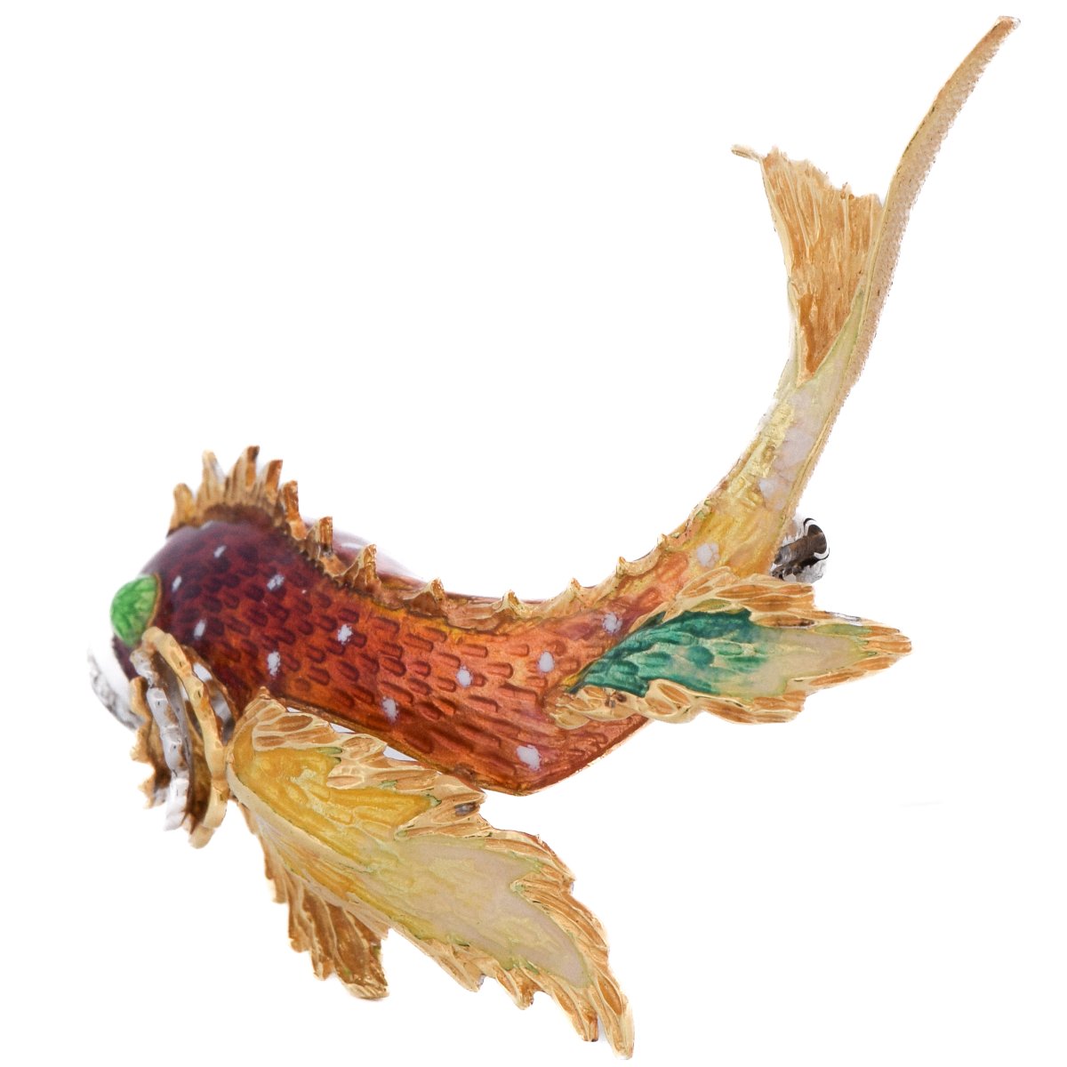 Vintage 18k Gold Fish Brooch Enamel Diamonds    Sp43 116-62 (06329)-photo-1