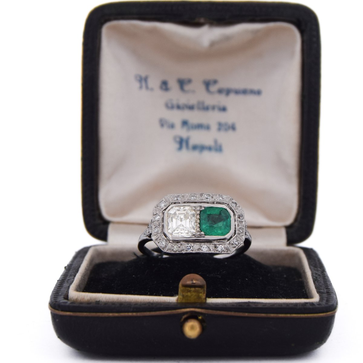 Art Deco Platinum Ring With 1-carat Diamond And 1-carat Emerald   An 631 P25 (05929)-photo-2