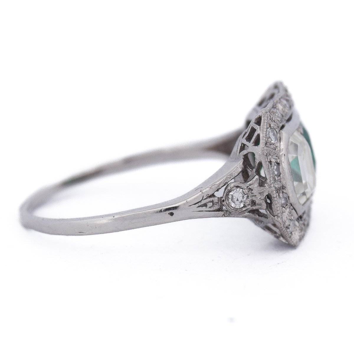 Art Deco Platinum Ring With 1-carat Diamond And 1-carat Emerald   An 631 P25 (05929)-photo-4