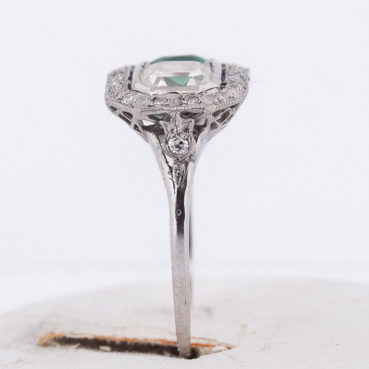 Art Deco Platinum Ring With 1-carat Diamond And 1-carat Emerald   An 631 P25 (05929)-photo-6