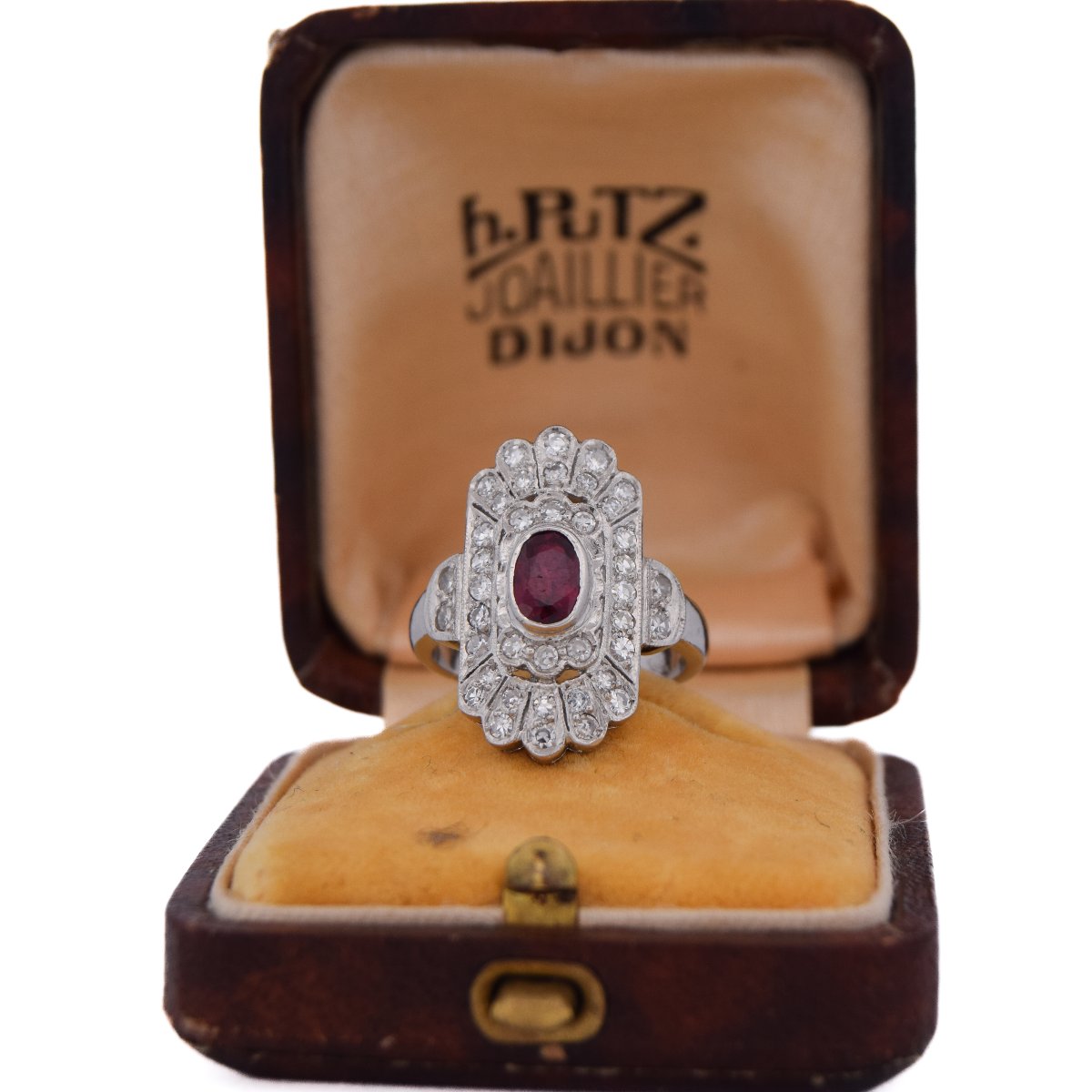 Bague Art Déco Platine Rubis et Diamants   AN635 P26 -photo-2