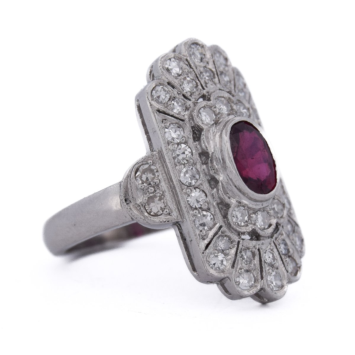 Bague Art Déco Platine Rubis et Diamants   AN635 P26 -photo-3