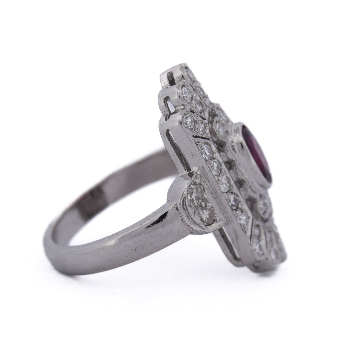 Bague Art Déco Platine Rubis et Diamants   AN635 P26 -photo-4
