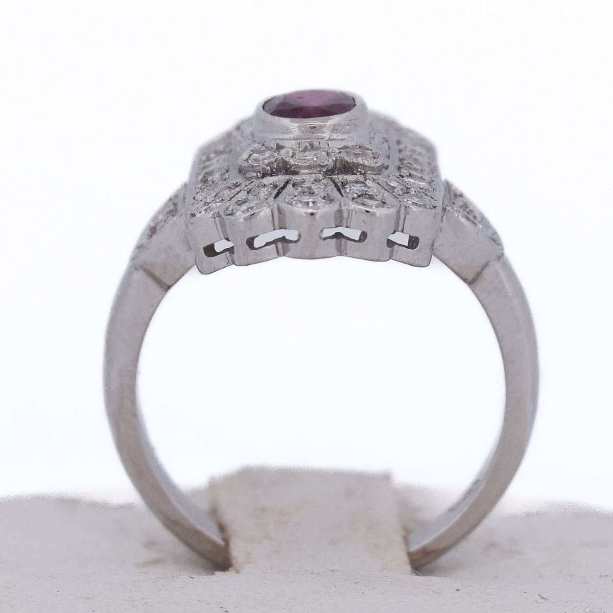 Bague Art Déco Platine Rubis et Diamants   AN635 P26 -photo-4