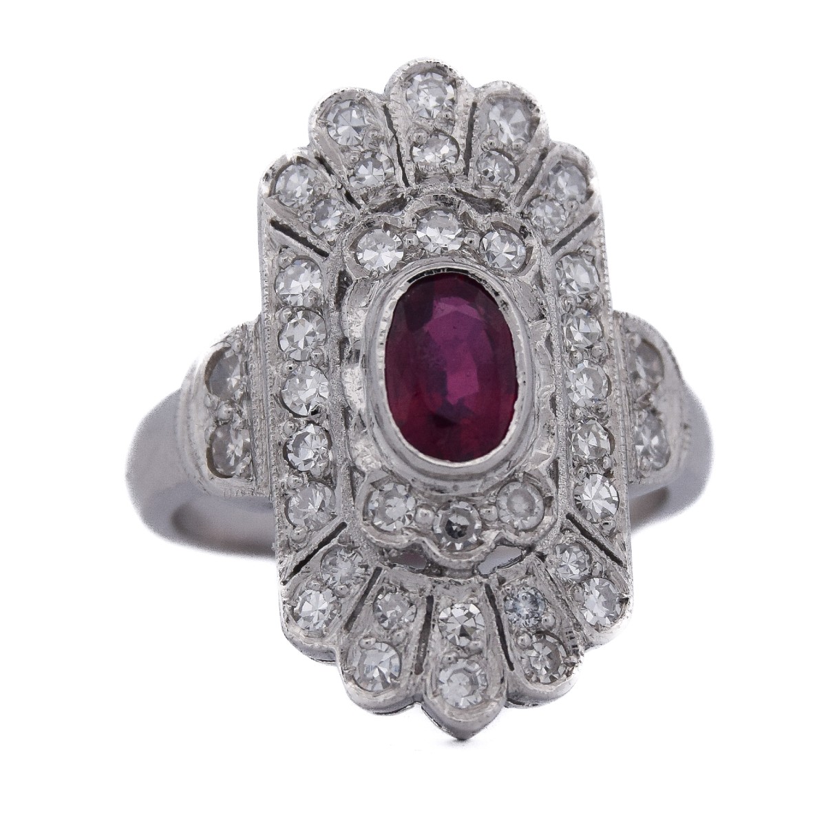 Bague Art Déco Platine Rubis et Diamants   AN635 P26 