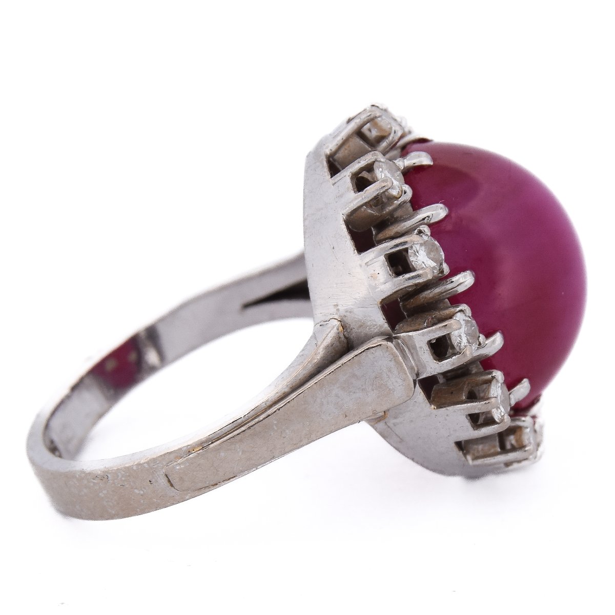 Vintage 14k Gold Ring With A 12-carat Ruby Cabochon And Diamonds   (an494 00019)-photo-1