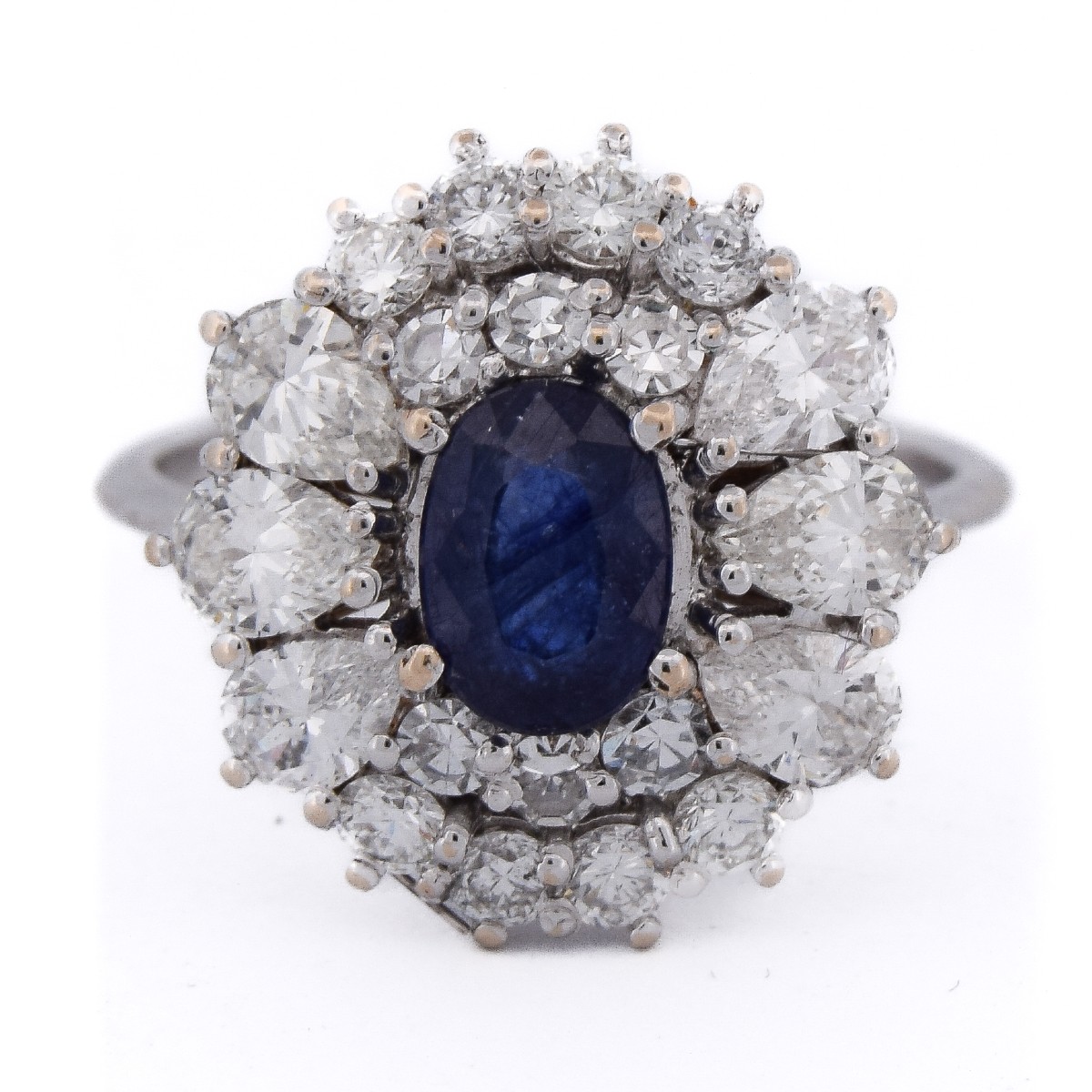 Bague Contemporaine Or Blanc 18k Saphir 1,5ct Diamants 2ct