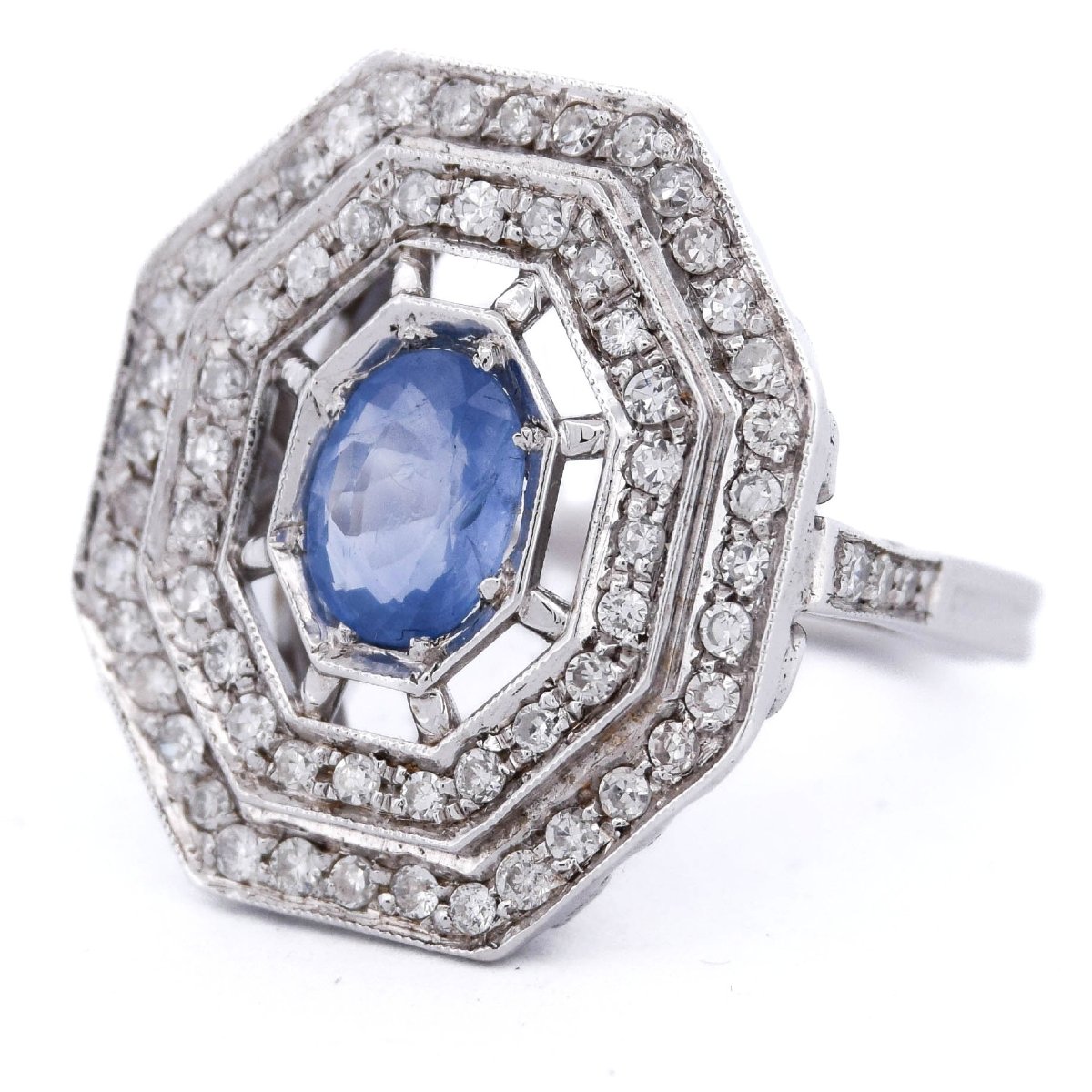 18k Gold Art Deco Ring With Sapphire And Diamonds   An109 112-166 (00019)-photo-2