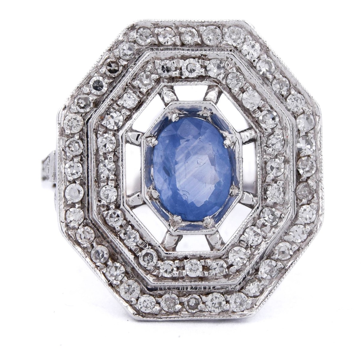 18k Gold Art Deco Ring With Sapphire And Diamonds   An109 112-166 (00019)