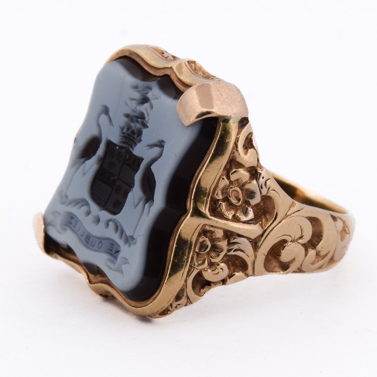 Bague Chevalière Écossaise XIXe Siècle Or 18k Armoiries Montrose Intaille Sardonyx    AN640 -photo-2