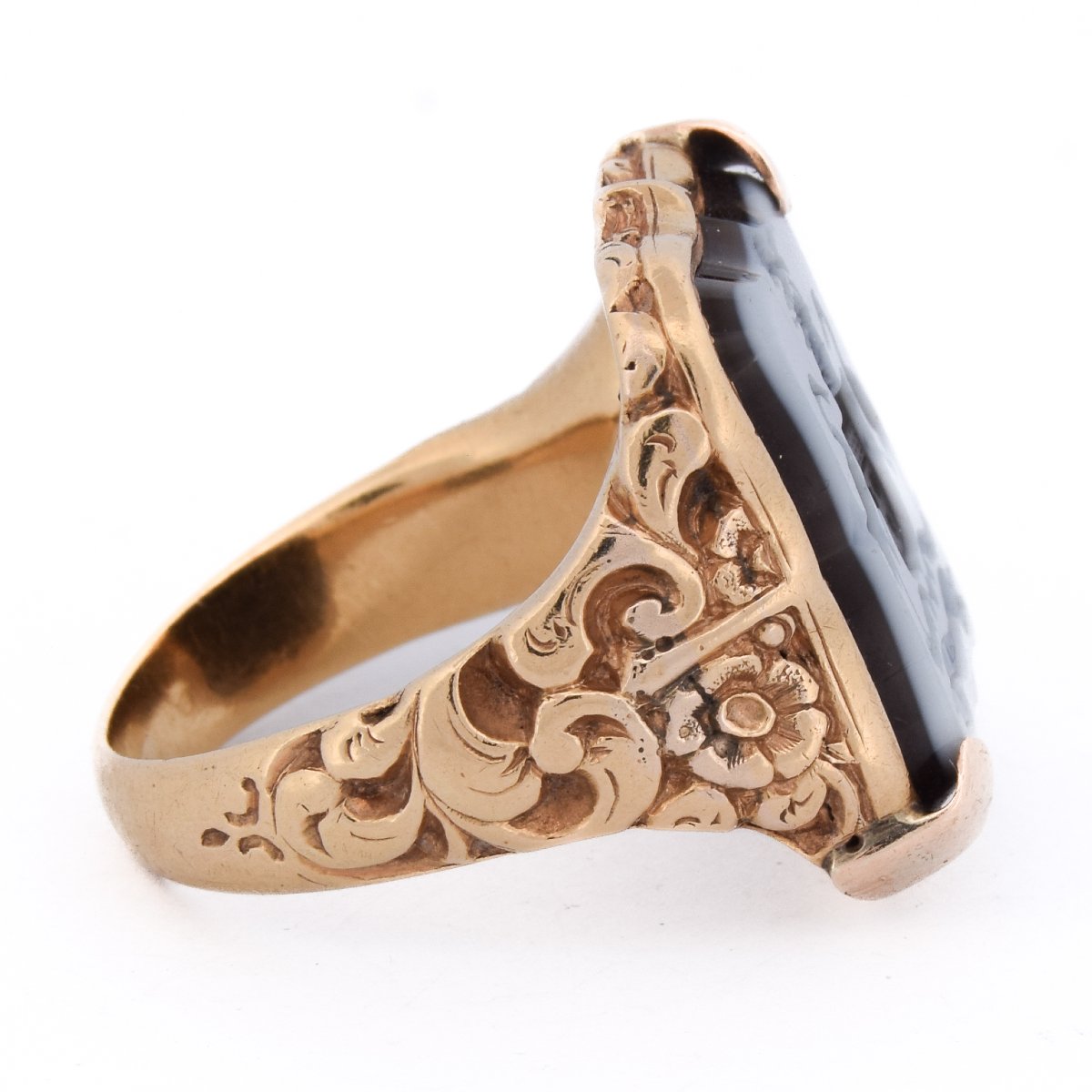 Bague Chevalière Écossaise XIXe Siècle Or 18k Armoiries Montrose Intaille Sardonyx    AN640 -photo-1
