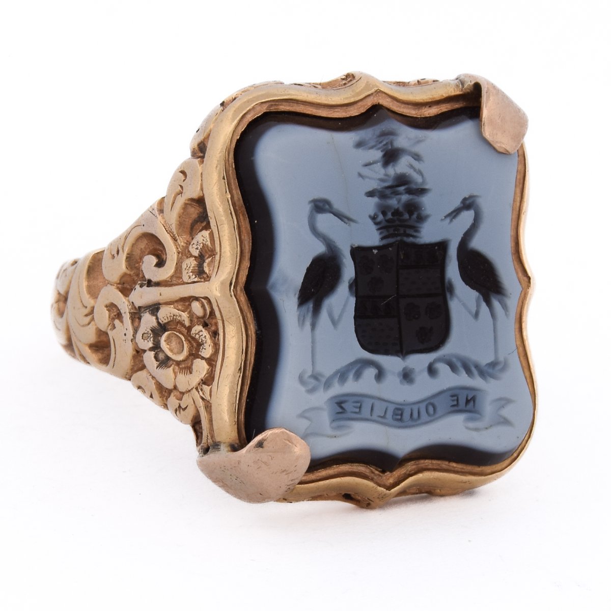 Bague Chevalière Écossaise XIXe Siècle Or 18k Armoiries Montrose Intaille Sardonyx    AN640 -photo-2