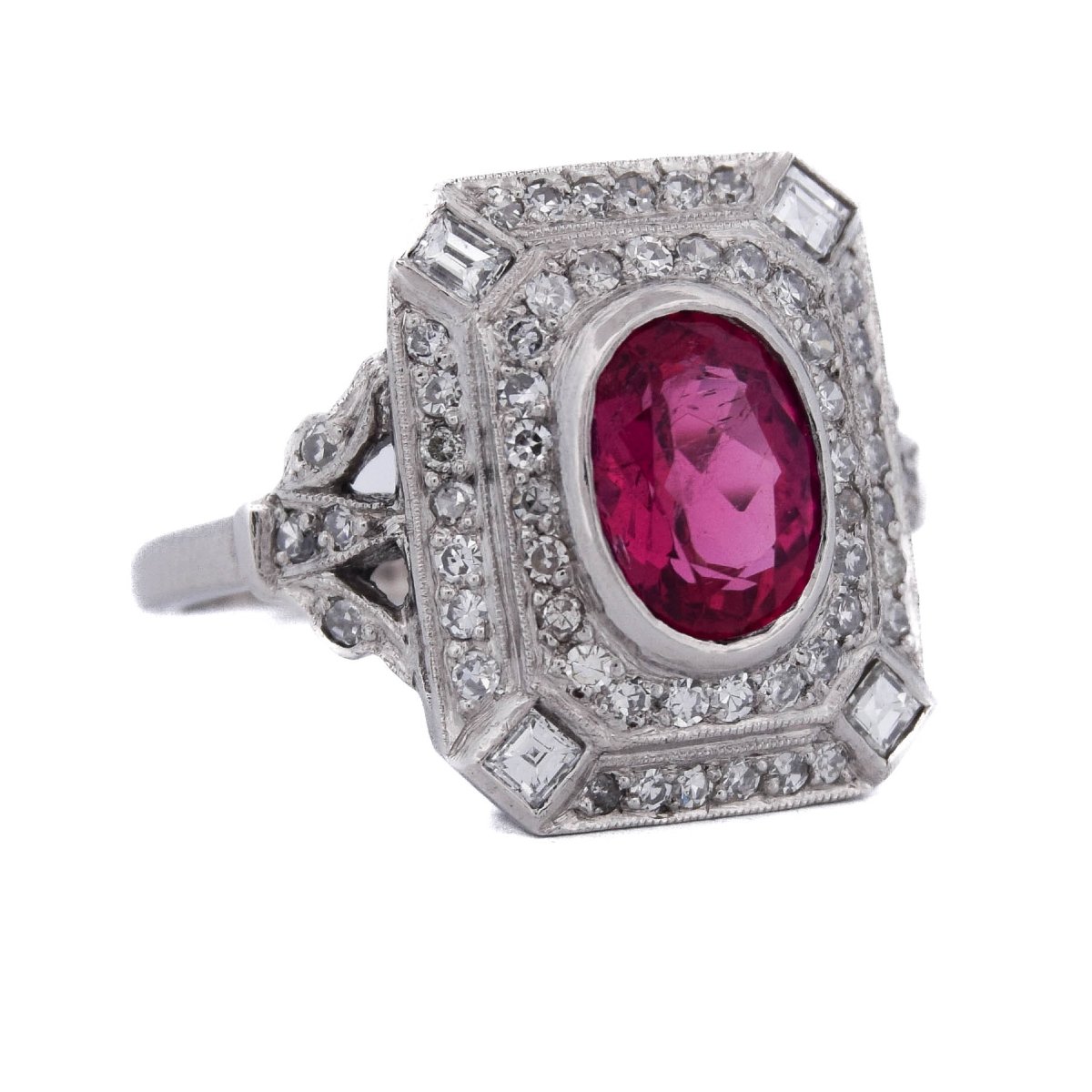 Art Deco Platinum Ring With Diamonds And Fancy Tourmaline    An650 112-441 (0899)-photo-2