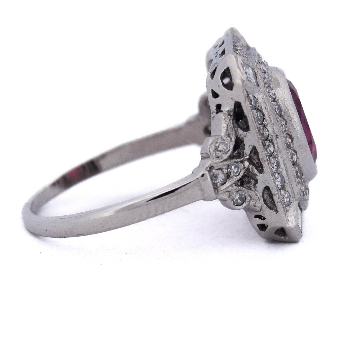 Art Deco Platinum Ring With Diamonds And Fancy Tourmaline    An650 112-441 (0899)-photo-4
