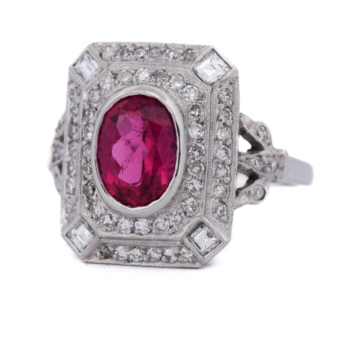 Art Deco Platinum Ring With Diamonds And Fancy Tourmaline    An650 112-441 (0899)-photo-2