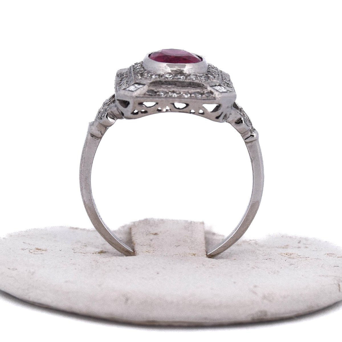 Art Deco Platinum Ring With Diamonds And Fancy Tourmaline    An650 112-441 (0899)-photo-3