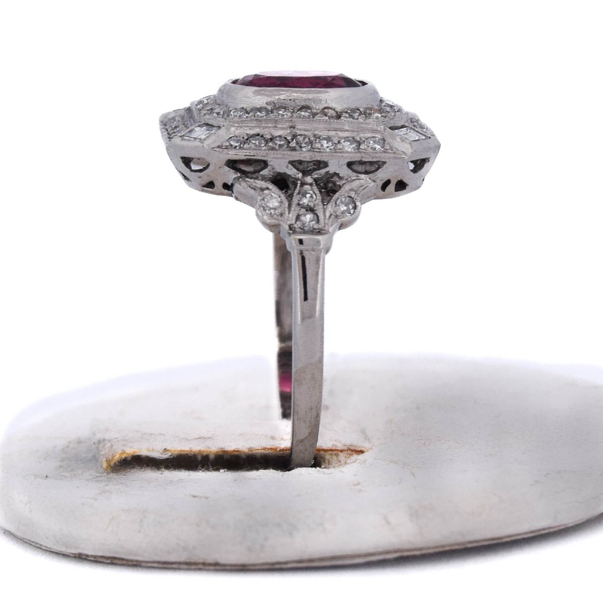 Art Deco Platinum Ring With Diamonds And Fancy Tourmaline    An650 112-441 (0899)-photo-4