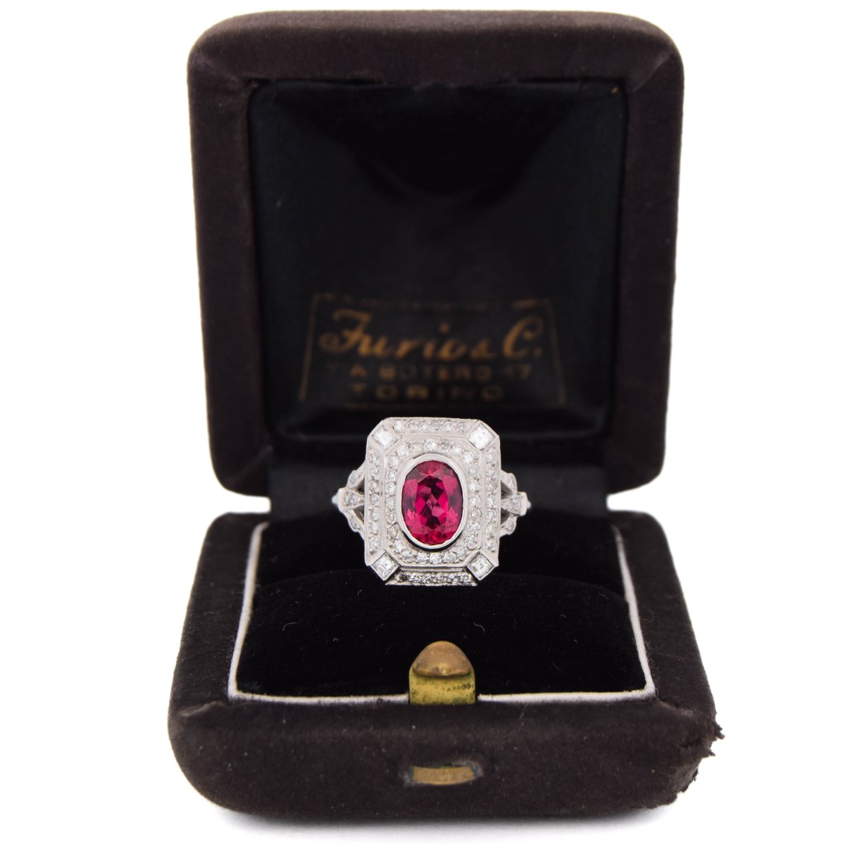 Art Deco Platinum Ring With Diamonds And Fancy Tourmaline    An650 112-441 (0899)-photo-6