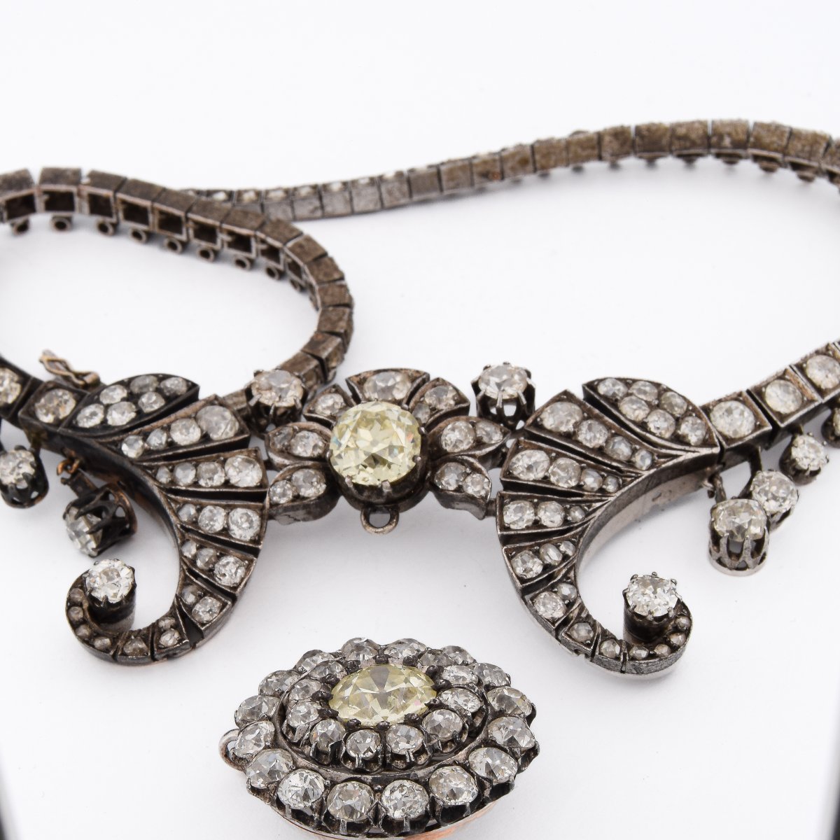 Important Antique Necklace From 1850 In Silver, Gold, And Diamonds   Cl131 128-59 (000069)-photo-3