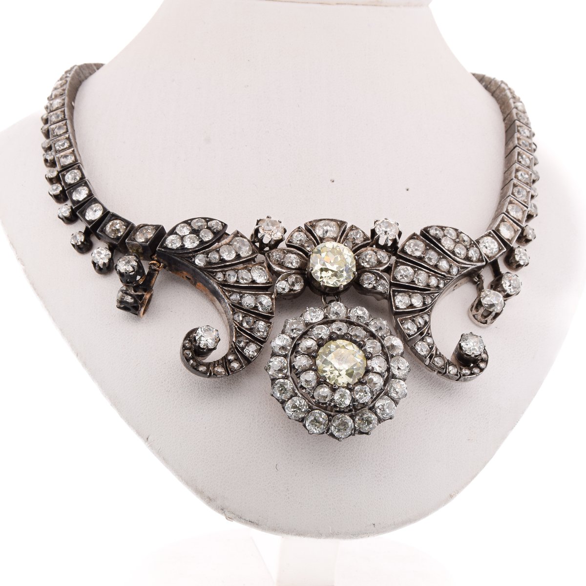 Important Antique Necklace From 1850 In Silver, Gold, And Diamonds   Cl131 128-59 (000069)-photo-4