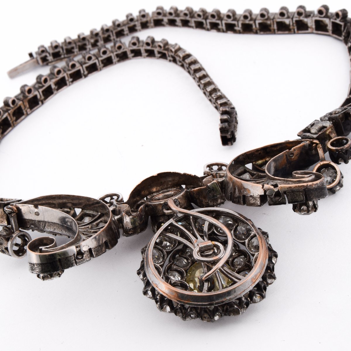 Important Antique Necklace From 1850 In Silver, Gold, And Diamonds   Cl131 128-59 (000069)-photo-4