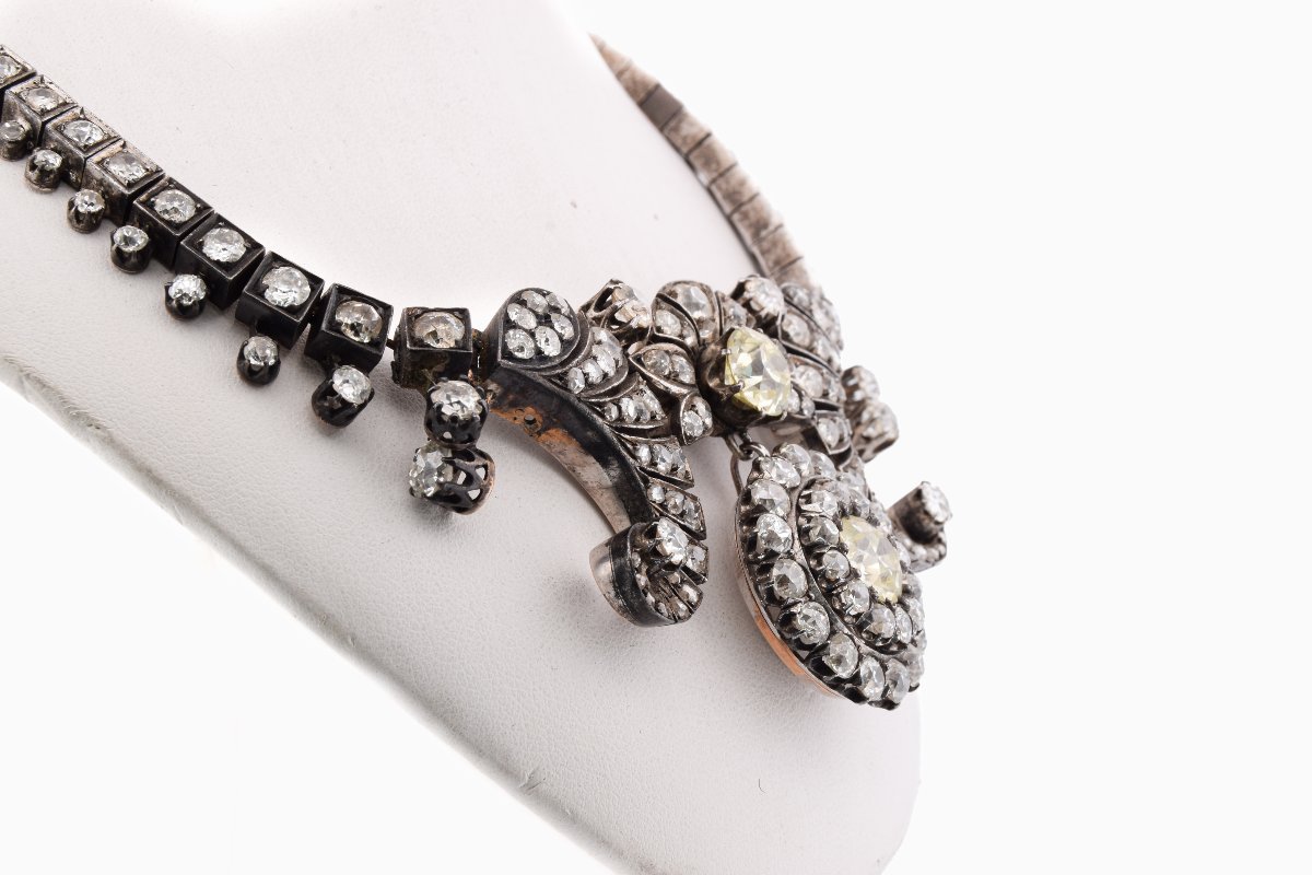 Important Antique Necklace From 1850 In Silver, Gold, And Diamonds   Cl131 128-59 (000069)-photo-8