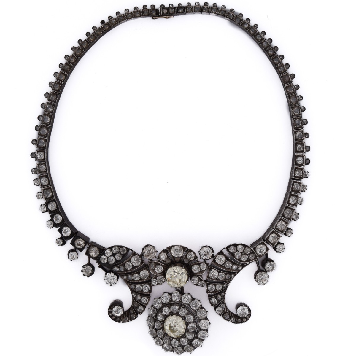Important Antique Necklace From 1850 In Silver, Gold, And Diamonds   Cl131 128-59 (000069)