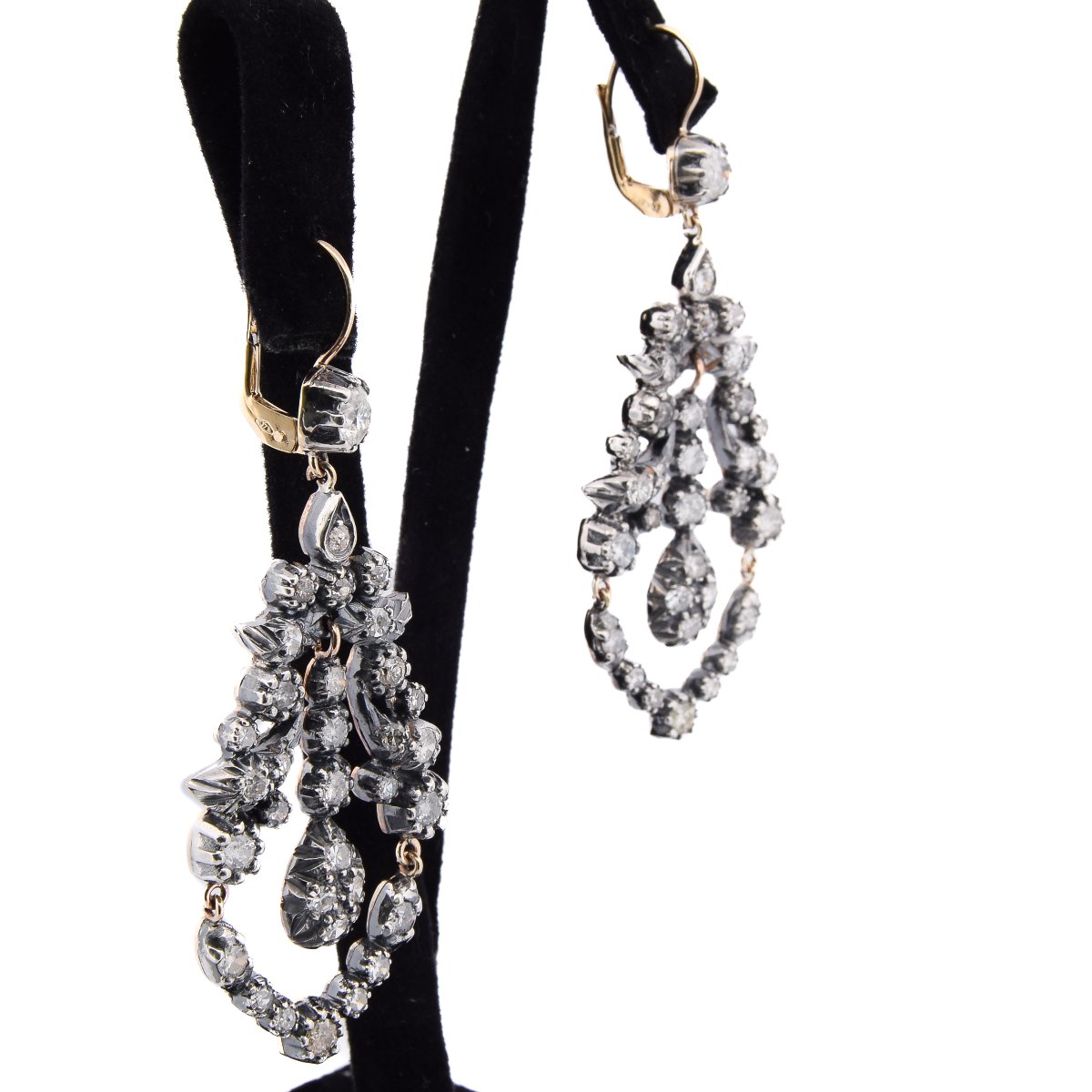 Vintage 12k Gold, Silver, And Diamond Earrings   Or237 (00429)-photo-2