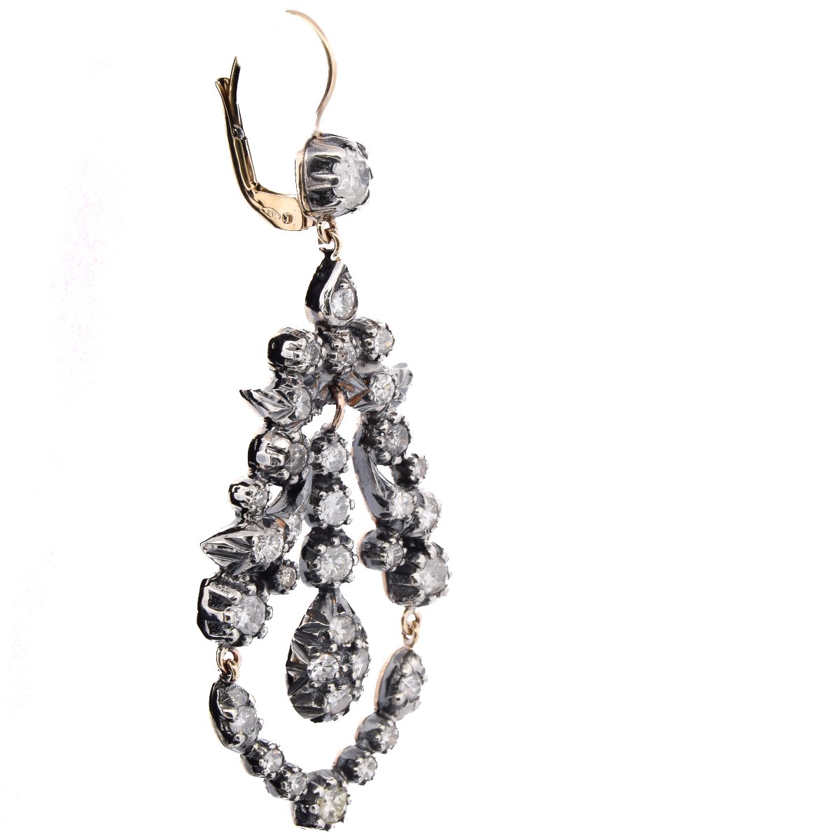 Vintage 12k Gold, Silver, And Diamond Earrings   Or237 (00429)-photo-3