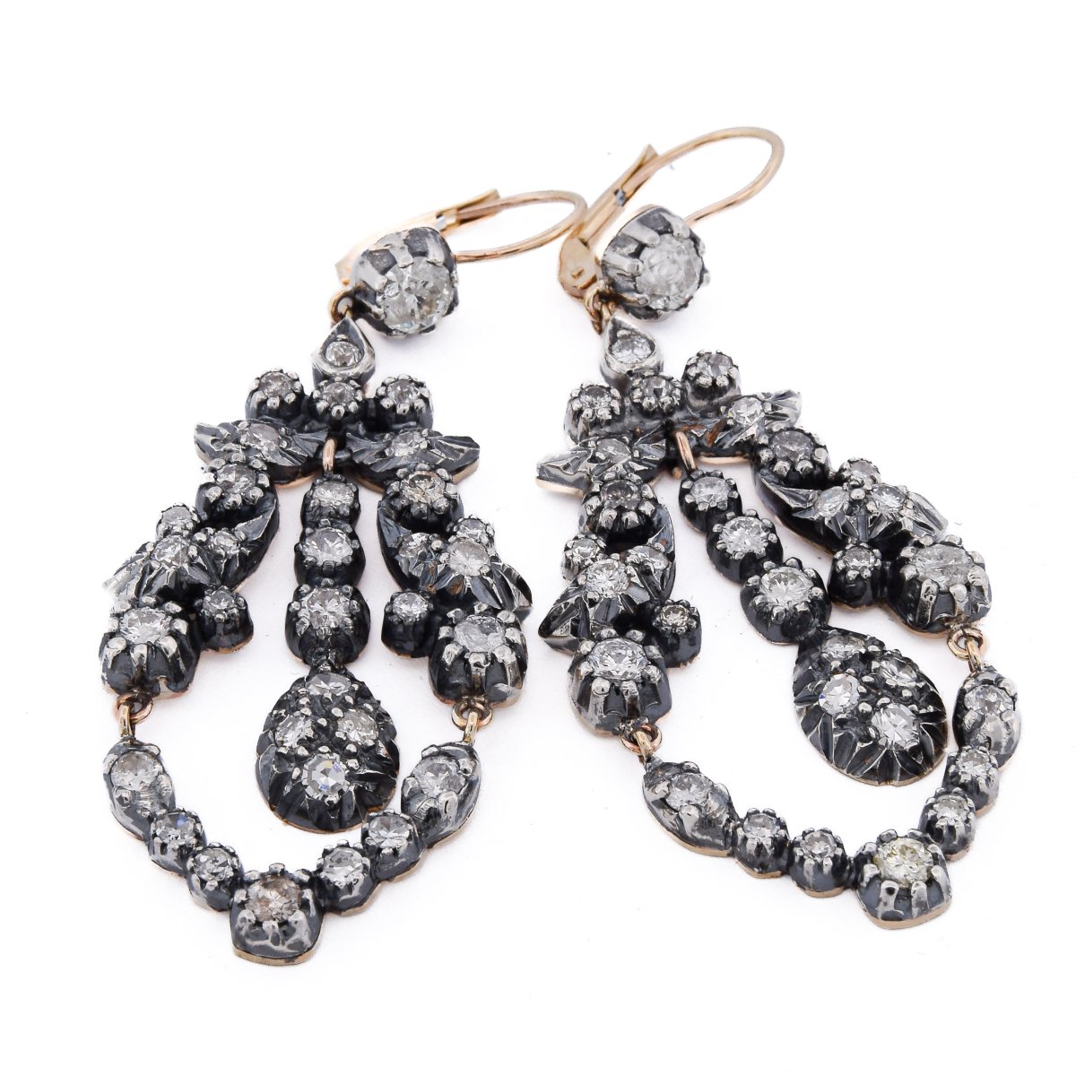 Vintage 12k Gold, Silver, And Diamond Earrings   Or237 (00429)-photo-2