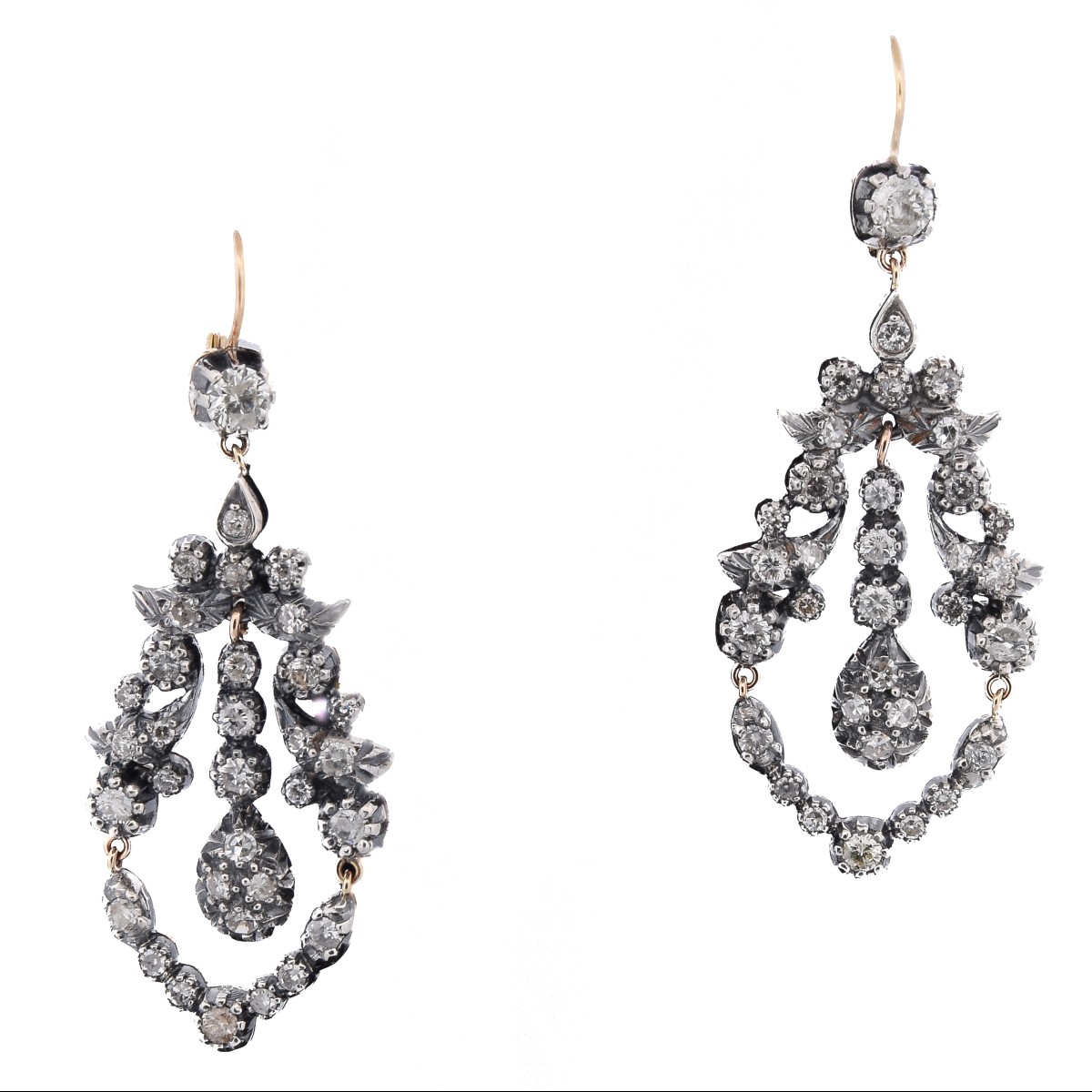 Vintage 12k Gold, Silver, And Diamond Earrings   Or237 (00429)