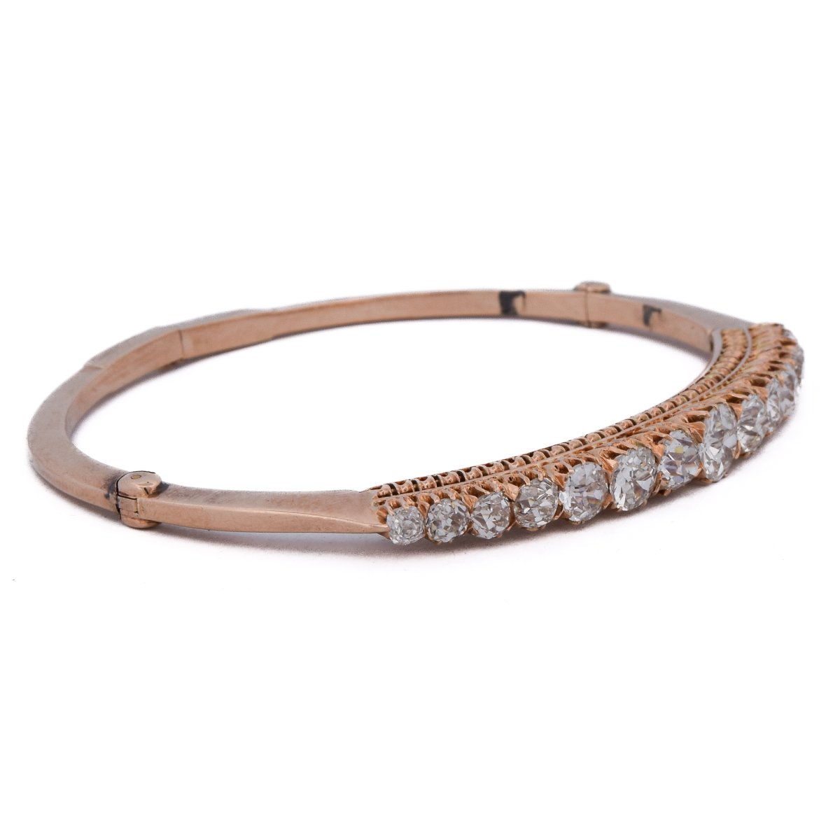 Bracelet Jonc Victorien Or Rose et Diamants Taille Ancienne     BR134 114-79 (00439)-photo-2