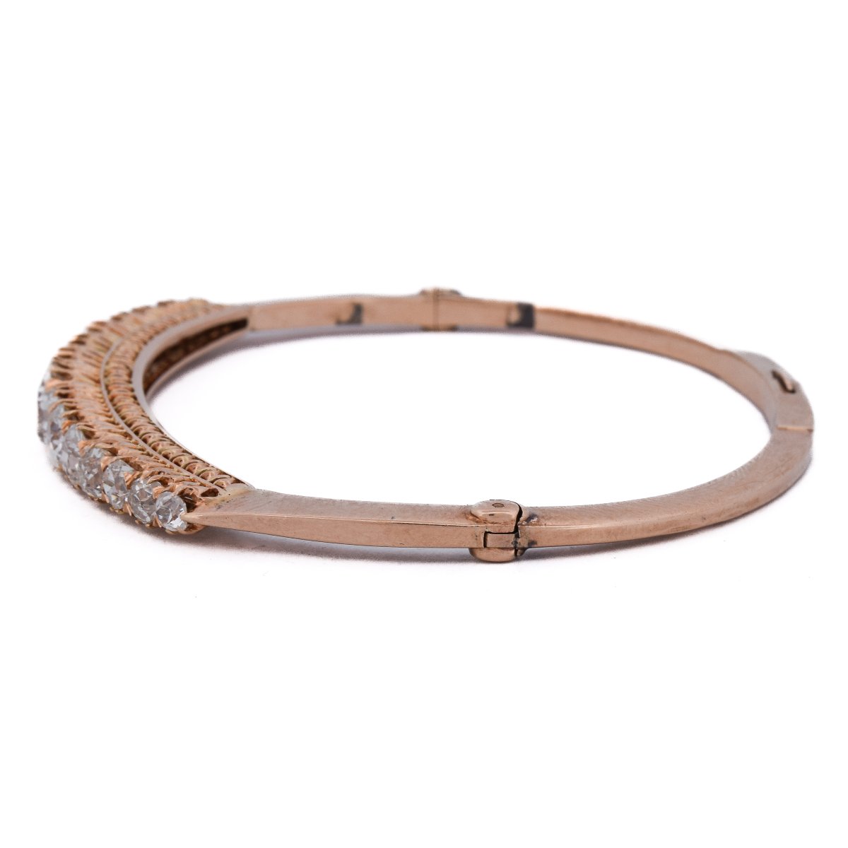 Bracelet Jonc Victorien Or Rose et Diamants Taille Ancienne     BR134 114-79 (00439)-photo-3